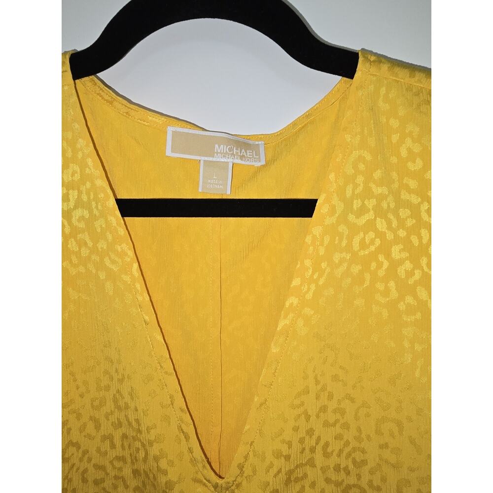Womens Michael Kors Yellow V-neck Tunic Adjustable Side Length Leopard Print - Picture 2 of 5